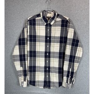 Eddie Bauer Shirt Mens Tall Large Blue Gray Plaid Button Down Classic Fit Cotton